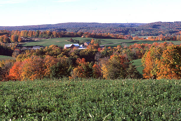 Farmland and autumn colors near State College Pennsylvania stock photo