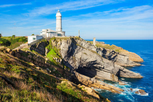 Faro Cabo Mayor lighthouse, Santander Faro Cabo Mayor lighthouse in Santander city, Cantabria region of Spain headland stock pictures, royalty-free photos & images