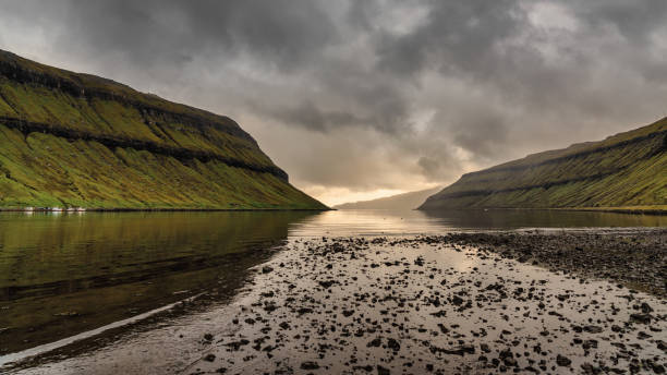 Faroe Island Kaldbaksbotnur Fjord Panorama Streymoy Island stock photo