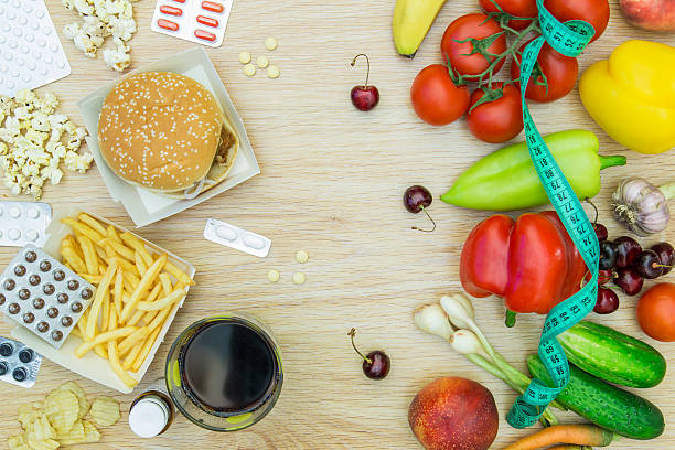 Fastfood, fresh food, healthy food, health, disease stock photo