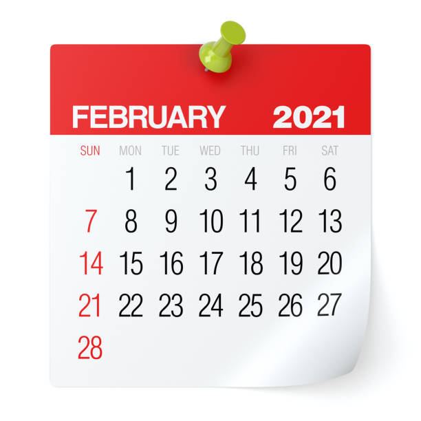 February 2021 - Calendar February 2021 - Calendar. Isolated on White Background. 3D Illustration february stock pictures, royalty-free photos & images