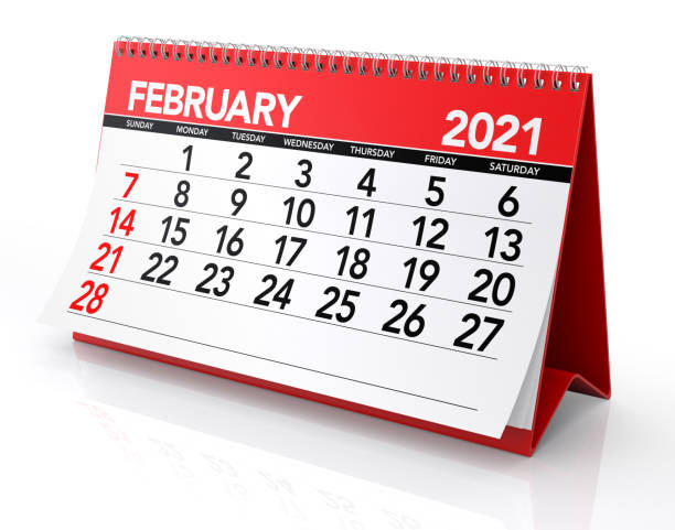 February 2021 Calendar February 2021 Calendar. Isolated on White Background. 3D Illustration february stock pictures, royalty-free photos & images