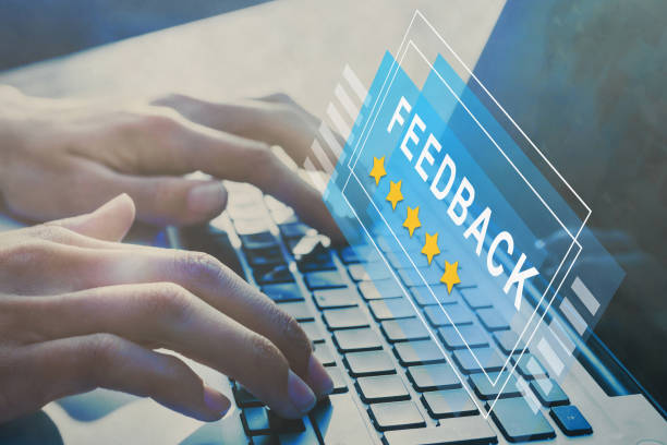 feedback concept, positive reviews online, rating stock photo