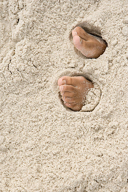 Feet under sand Feet under sand human feet buried in sand. summer beach stock pictures, royalty-free photos & images