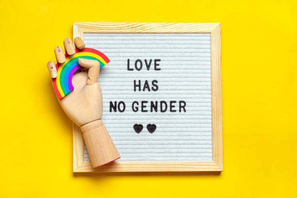 Felt board with quote, wooden hands holds rainbow with colors of LGBT isolated on yellow background Top view Flat lay Pride month concept Felt board with quote, wooden hands holds rainbow with colors of LGBT isolated on yellow background Top view Flat lay Pride month concept. nyc pride parade stock pictures, royalty-free photos & images