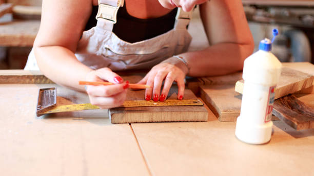Female carpenter stock photo