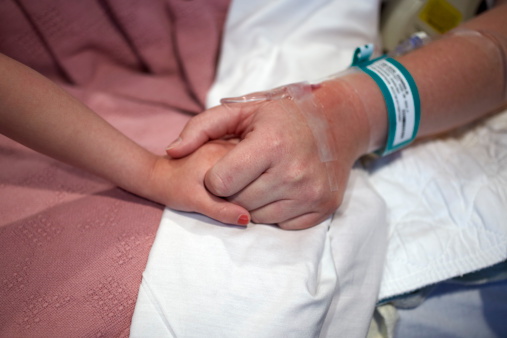 Close Up, Woman Add Blood In Hand And Blurry Of Patient 