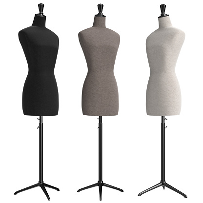 Female mannequins with stand retro style. 3D graphic