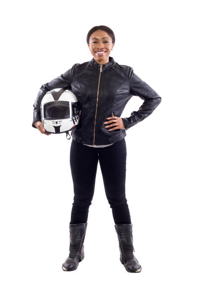 Female Race Car Driver or Biker or Stuntwoman stock photo