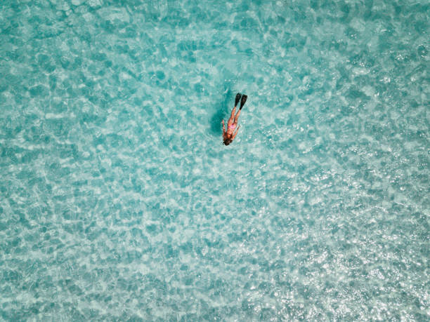 Female snorkeler in turquoise waters. exuma bahamas Female snorkeler in turquoise waters woman snorkeling stock pictures, royalty-free photos & images