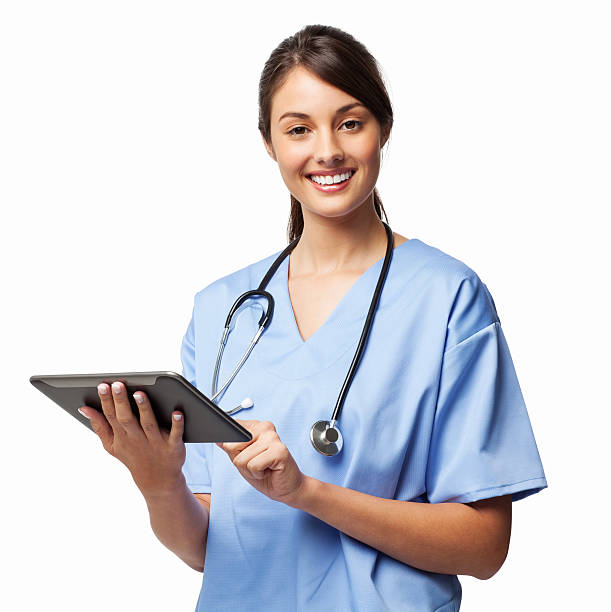 Female Surgeon Using Digital Tablet - Isolated stock photo