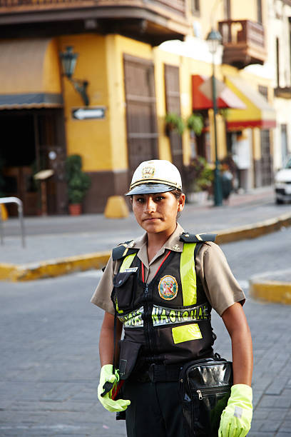 Female traffic policewoman on duty in Lima city centre stock photo