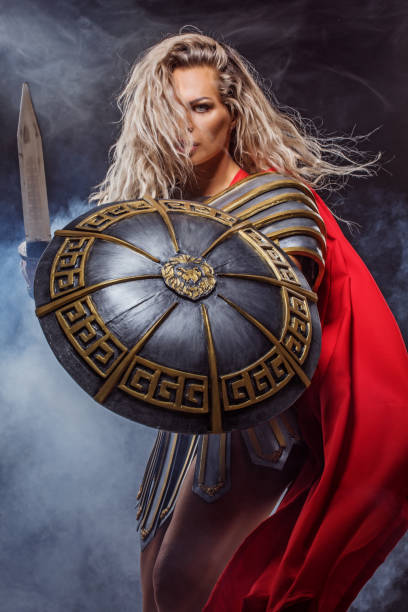 A female Warrior Gladiator holding a weapon stock photo