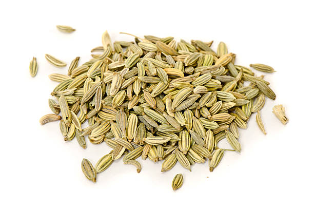 Fennel Macro of Fennel seeds. Isolated on white. fennel stock pictures, royalty-free photos & images
