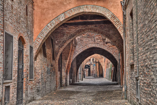 Ferrara, Italy: the medieval alley Via delle Volte stock photo