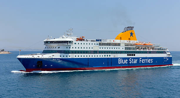 Ferry boat Blue Star Patmos stock photo