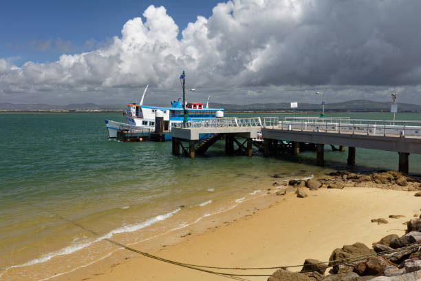 ferry on culatra island in ria formosa, portugal - ria formosa imagens e fotografias de stock