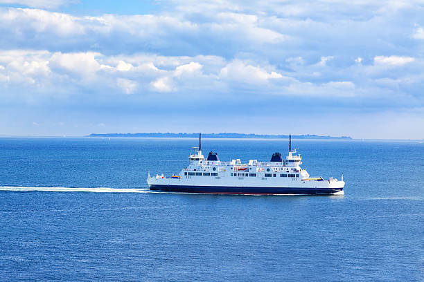 ferry sailing through the sound, seen from kronborg castle - helsingborg bildbanksfoton och bilder