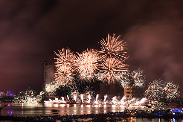 Festival fireworks on the River Han-Da Nang stock photo