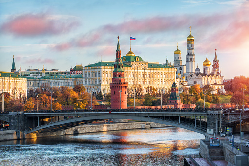 Festive day of November in the Moscow Kremlin in the early autumn morning