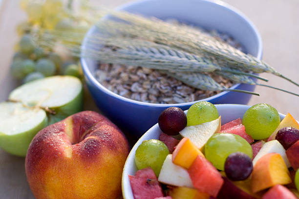 Fiber Rich Foods Fruits and cereals. dietary fiber stock pictures, royalty-free photos & images