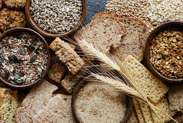 fibre food for healthy eating - graan stockfoto's en -beelden