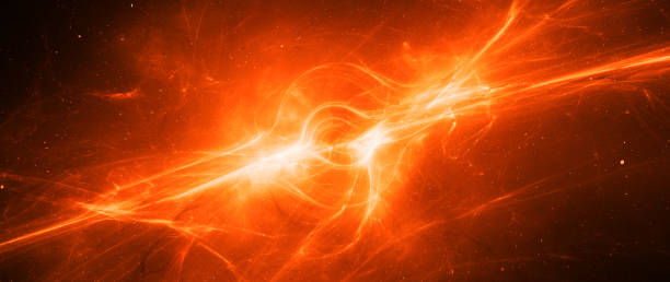 Fiery glowing birth of ethereal massive black hole stock photo