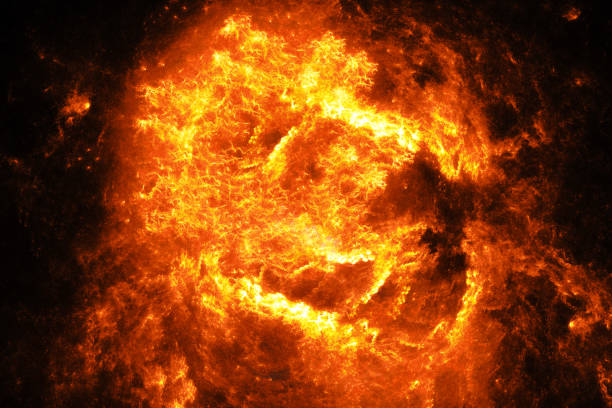 Fiery glowing high energy flame in space stock photo