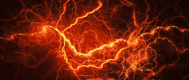 Fiery glowing lightning stock photo