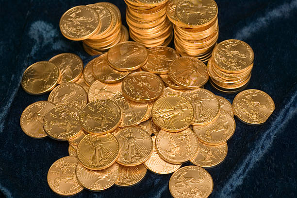 Fifty Dollar Gold Liberty Coins stock photo