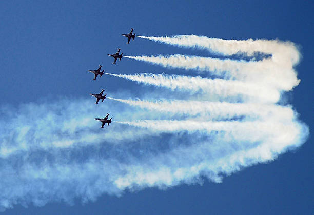 Fighter planes in airshow Turkish Stars acrobatics team. airshow stock pictures, royalty-free photos & images