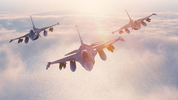 Fighters in the sky 3D rendering military airplane stock pictures, royalty-free photos & images