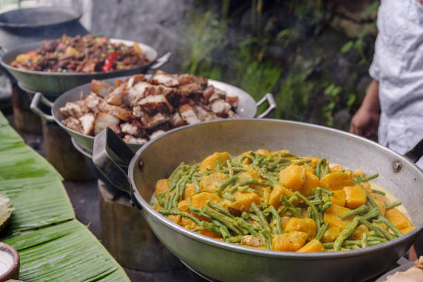 Filipino style lunch buffet in Philippines stock photo