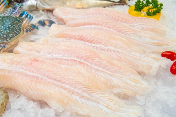 Fillet of Fish Pangasius on ice stock photo