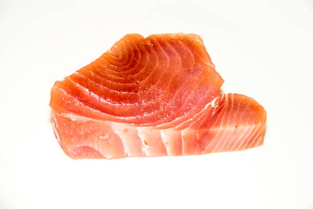 Fillet of Red Tuna Fish on plait stock photo