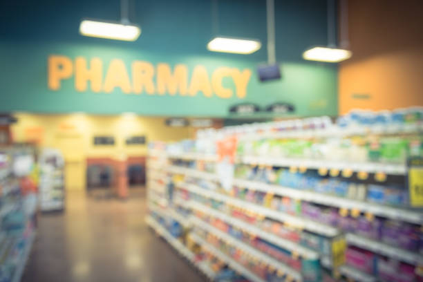 Filtered tone blurry background inside pharmacy store in America stock photo