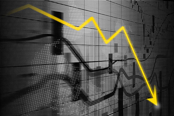 Finance concept Recession arrow, Graph showing business decline  on led screen crumble stock pictures, royalty-free photos & images