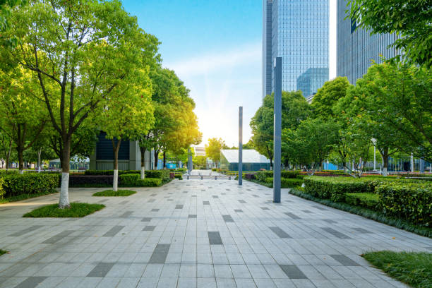 Financial center square and office building in Ningbo,Zhejiang Province，China stock photo