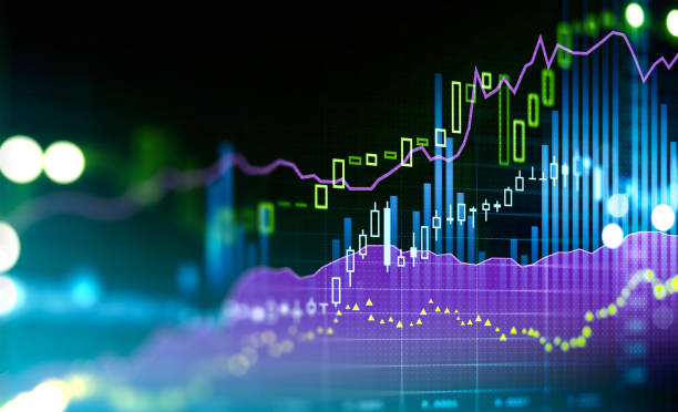Financial chart and rising graph with lines and bar diagram stock photo