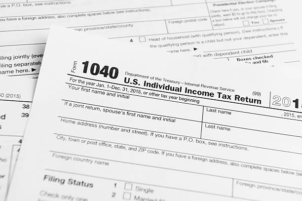 Financial IRS tax return forms stock photo