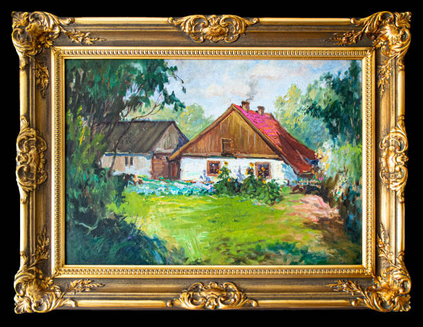 Fine art. Oil paintings rural landscape stock photo
