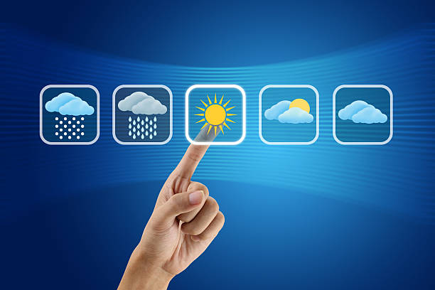 finger pushing Weather icon finger pushing Weather icon meteorology stock pictures, royalty-free photos & images
