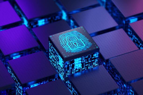 Fingerprint Lock. Network Security Concept stock photo