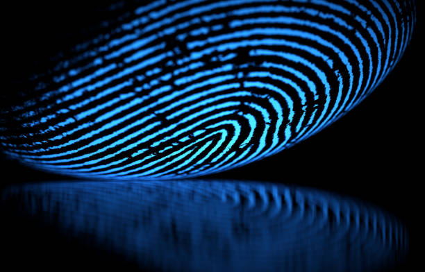 Fingerprint 3D illustration. 3D holographic fingerprint on black background fingerprint stock pictures, royalty-free photos & images