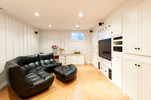 Finished basement in house stock photo
