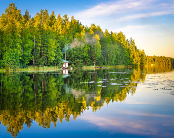 Finland lake holiday home house in Tampere stock photo