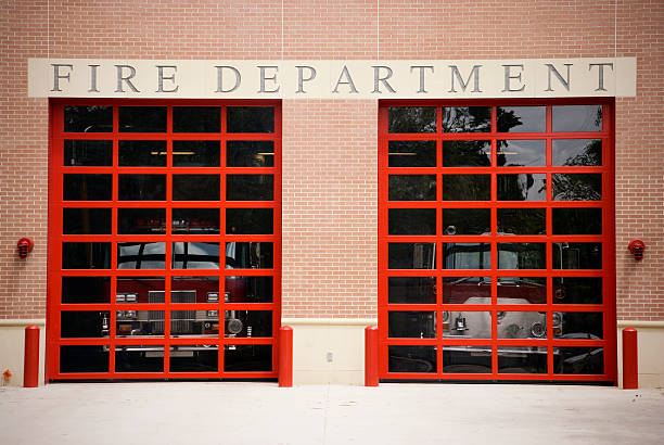 Fire Department gate and sign stock photo
