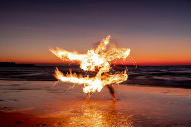 Fire walker Light painting firewalking stock pictures, royalty-free photos & images