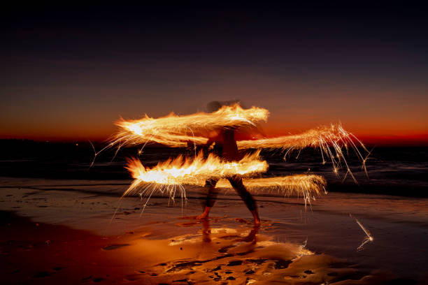 Fire walker Light painting firewalking stock pictures, royalty-free photos & images