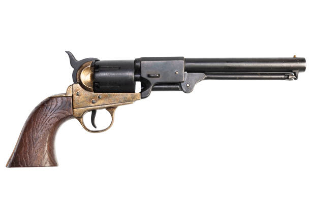 eski batı ateşli silahlar - perküsyon ordu revolver - texas shooting stok fotoğraflar ve resimler